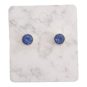 Silver Blue Round Halo Stud Jewel Earrings